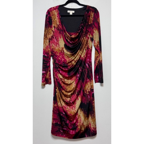 Coldwater Creek Y2K Artcore Pixel Print Draped Bodycon Dress Large Elegant Chic - Picture 1 of 5